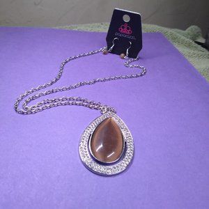 Paparazzi earring pendant necklace set simulated tiger eye